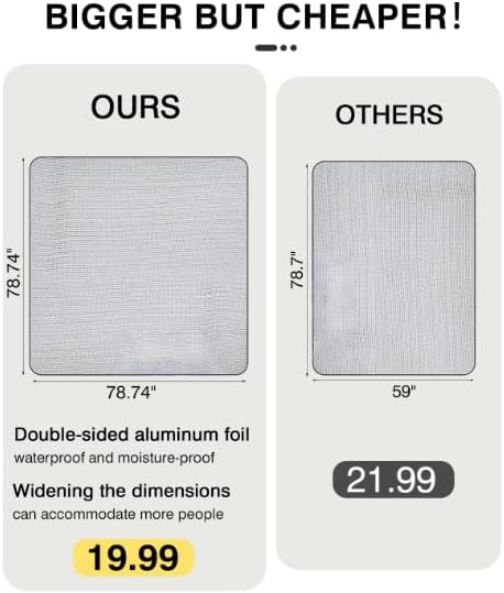 78.74"*78.74"Camping Mat Foam Foil Blanket for Camping Foam Pad Insulating Foil Mat Sleeping Tent Pad Waterproof Thermal Aluminum Camping mat for Reflecting Heat