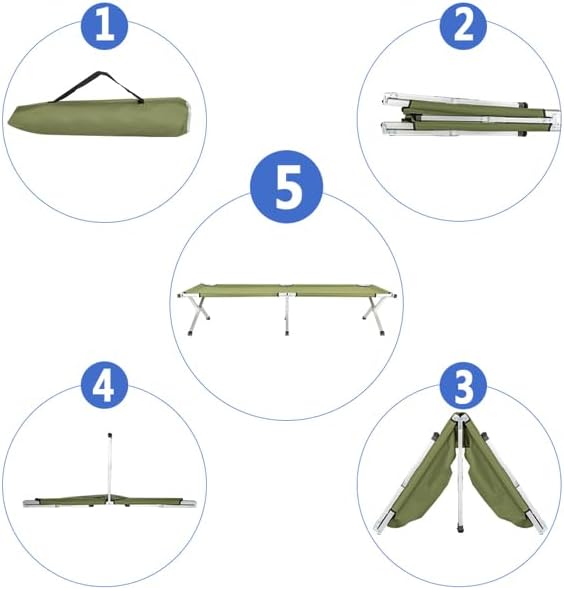 Portable Folding Camping Cot, Heavy Duty Sleeping Bed with Carrying Bag, 610D Oxford Cloth & Lightweight Aluminum Frame, 275lbs Load, Outdoor Cot for Adults, Travel, Hiking, Office (Green, 1 Pack)