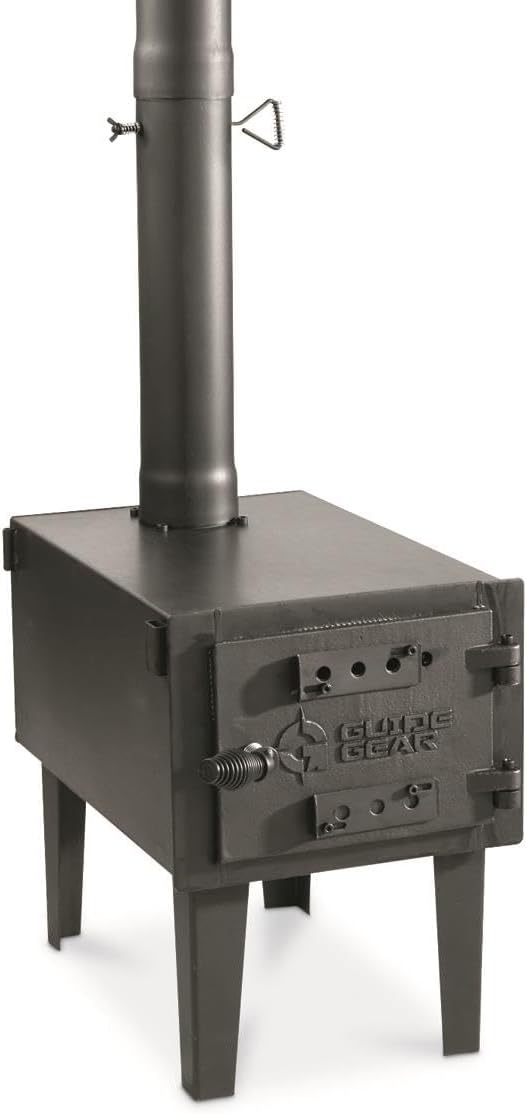 Guide Gear Outdoor Wood Burning Stove; Portable with Chimney Pipe for Cooking and Camping