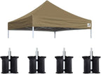 Eurmax USA Pop Up Canopy Replacement Canopy Tent Top Cover, Instant Canopy Top Cover ONLY,Bonus 4PC Pack Weight Bag (8x8,Khaki)