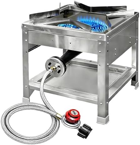 Stainless Steel Single Propane Burner – Outdoor Gas Cooker with 20 PSI Regulator, 200,000 BTU High-Power Portable Propane Stove for Outdoor Cooking, Turkey Frying, Seafood Boiling & More