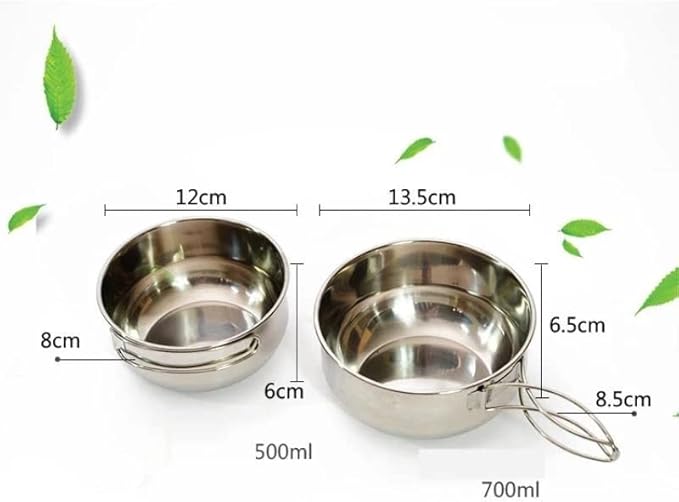 JSEIAJB Outdoor Camping 304 Stainless Steel Folding Bowl Portable Cookware Picnic Tableware 500Ml/700Ml Bowl with Folding Handle