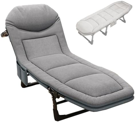 Portable Folding Camping Cot, Adjustable 6-Position Adults Reclining Folding Chaise, Outdoor Patio Folding Lounge Chair Sleeping Cots Bed, Perfect for Camping, Pool, Beach, Patio Durable