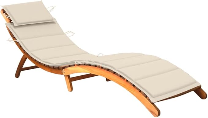 Patio Sun Lounger with Cushion Solid Acacia Woodoutdoor Lounge Chairs Recliner Chair Camping Chairs Patio chairsSuitable for Gardens, courtyards