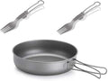 1SET Outdoor Pure Titanium Frying Pan Foldable Fork Set Camping Portable Pot and Tableware(Small)