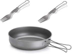 1SET Outdoor Pure Titanium Frying Pan Foldable Fork Set Camping Portable Pot and Tableware(Small)