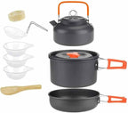 Outdoor Camping Cooking Set Pan Pot Bowl Kettle Foldable Cookware Kit Aluminum Travel Picnic Hiking Tableware Tools (Color : A) (A)
