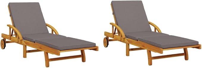 Camping Chairs Patio Furniture Beach Chair Outdoor Chairs Sun Loungers 2 pcs with Cushions 78.7"x26.8"x32.7" Solid Wood Acacia for Poolside Backyard and Beach
