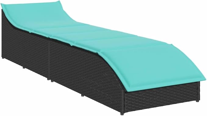 Folding Sun Lounger with Cushion and Storage Black Poly Rattanpatio Tanning Chair Camping Chairs Recliner Suitable for Garden Courtyard