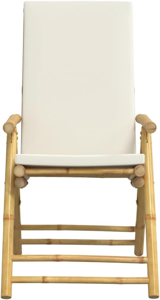 4 Piece Folding Patio Reclining Chairs with Cream White Cushions Bamboo Lounge Chair Camping Chair Lawn Chairs Living Room Chairs for Bedroom Patio Outdoor Dining
