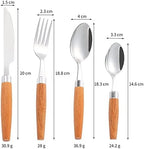 Japanese Flatware Set - Stainless Steel Cutlery with Wood Handles - Knife, Fork & Spoon - Mixed Western Dinnerware for Camping, Travel, & Picnic - Elegant Tableware