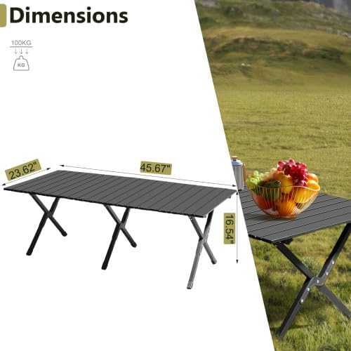 VINGLI Portable Picnic Roll Table, Folding Carbon Steel Camping Table with Bag, Perfect for Outdoor& Indoor, Beach, Patio, Yard, Apartment Floor (46 * 24 * 17in)
