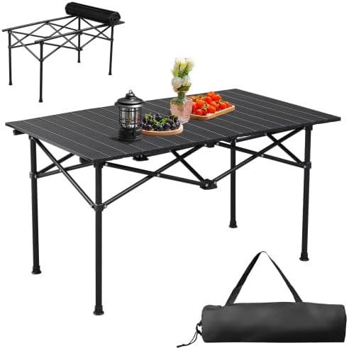 VINGLI Portable Picnic Roll Table, Folding Carbon Steel Camping Table with Bag, Perfect for Outdoor& Indoor, Beach, Patio, Yard, Apartment Floor (37 * 22 * 20in)