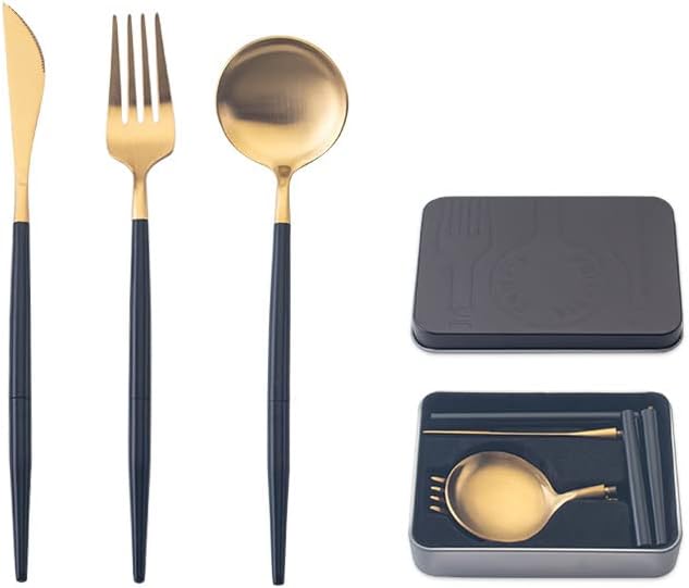 IKXO Folding Camping Cutlery Set Portable Tableware Set Spoon and Fork with Case for Picnic Hiking Thermos Camping Travel Other Outdoor Activities ， Mirror Polished Pocket-sized