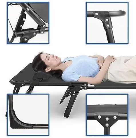 Portable Folding Adult Bed with Removable Pillow, Adjustable Recliner Camping Cot for Office, Beach & Outdoor Use(180x62cm)