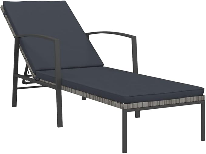 Patio Furniture Beach Chair Camping Chairs Outdoor Chairs Patio Sun Lounger with Cushion Poly Rattan Gray for Sunbathing, Camping, Pool, Beach, Patio