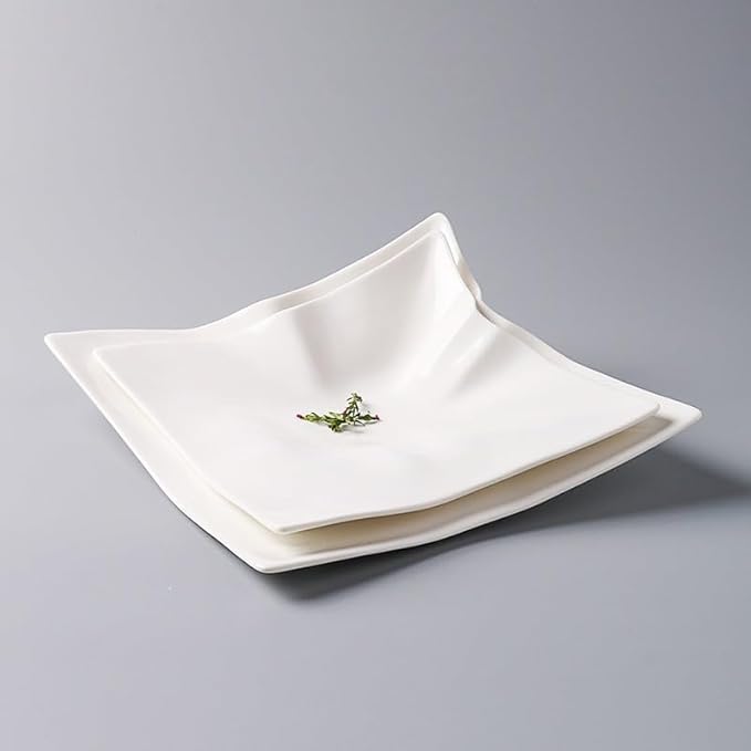 Camping Plates Ceramic Tableware Features Hotel Special-Shaped Irregular Origami Edge Square Cold Dish Creative Fusion Shallow Plate Decorative Plate(9 in)