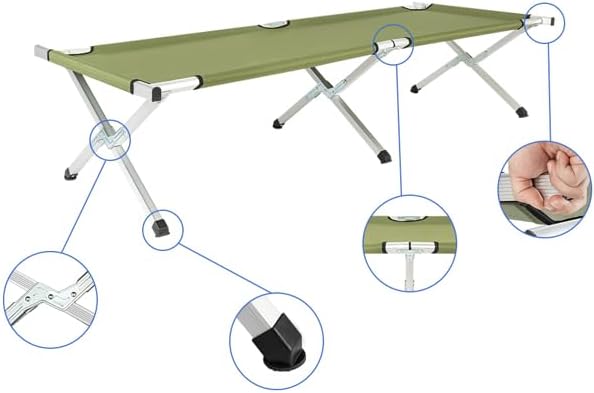 Portable Folding Camping Cot, Heavy Duty Sleeping Bed with Carrying Bag, 610D Oxford Cloth & Lightweight Aluminum Frame, 275lbs Load, Outdoor Cot for Adults, Travel, Hiking, Office (Green, 1 Pack)