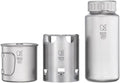 Keith Titanium Ti3070 Nesting Camp Set - Ultralight Plastic-Free Titanium Bottle, Mug & Wood Stove with Canvas Carry Bag - Durable, Portable, and Eco-Friendly for Camping, Hiking & Outdoor Adventures