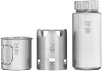 Keith Titanium Ti3070 Nesting Camp Set - Ultralight Plastic-Free Titanium Bottle, Mug & Wood Stove with Canvas Carry Bag - Durable, Portable, and Eco-Friendly for Camping, Hiking & Outdoor Adventures