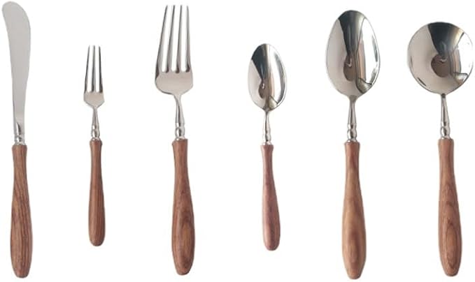Silverware Flatware Cutlery Set， 6/24/36/48/60/72pcs Steak Knife and Fork Cutlery Wooden Handle Spoon Cutlery Set 304 Stainless Steel Dessert Fork and Spoon，Silver-72 Pieces for 12