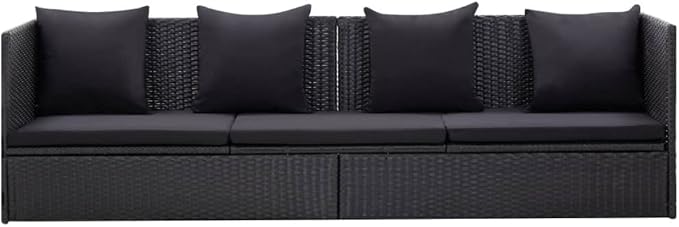 Patio Furniture Outdoor Chairs Beach Chair Camping Chairs Patio Bed with Cushion and Pillow Poly Rattan Black for Patio, Poolside, Beach,Camping