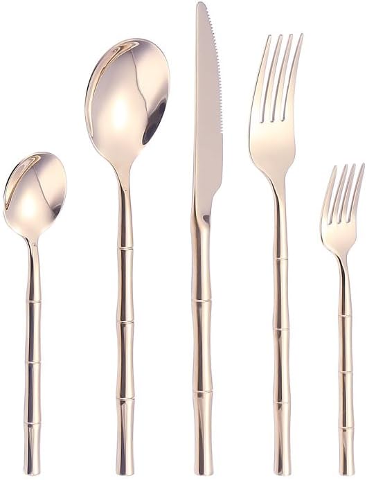 Premium 304 Stainless Steel Cutlery Set - 5/20/30/40/50/60pcs Silverware Flatware, Elegant Black Handle Knife, Fork & Spoon Set, Rose Gold Option Available, Perfect for Dining & Entertaining