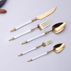 Cutlery Set Pieces Service Stainless Steel Titanium Flatware,16-piece Flatware Set, 4 Servings Tableware, Stainless Steel Cutlery, Including Knife, Fork and Spoon Teaspoon with Gold Wooden