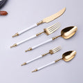 Cutlery Set Pieces Service Stainless Steel Titanium Flatware,16-piece Flatware Set, 4 Servings Tableware, Stainless Steel Cutlery, Including Knife, Fork and Spoon Teaspoon with Gold Wooden
