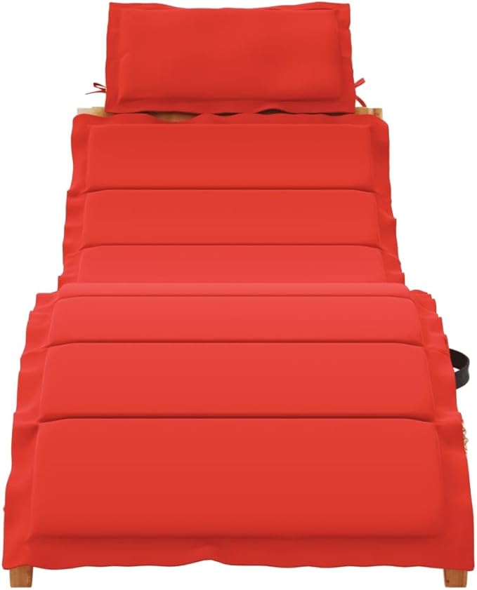 Sun Lounger with Cushion Red Solid Wood Acaciaoutdoor Lounge Chairs Camping Chairs Tanning Chair Patio chairsSuitable for Gardens, courtyards