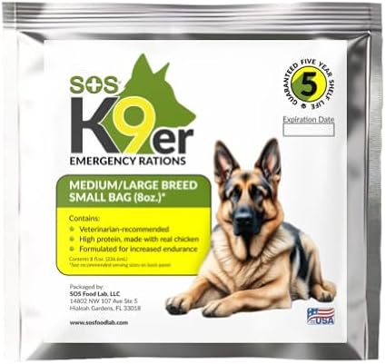 SOS Food Lab Emergency Dog Food Ration (12 Pack, 8 Oz Each) - Pet Food Contains High Protein Chicken for Any Size Dog Breed - Ready to Eat - 5 Year Shelf Life - Formulated for Increased Endurance