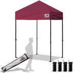 Eurmax USA Standard 5'x5' Patio Pop Up Canopy Tent Commercial Instant Canopies with Heavy Duty Roller Bag,Bonus 4 Sand Weights Bags (Burgundy)