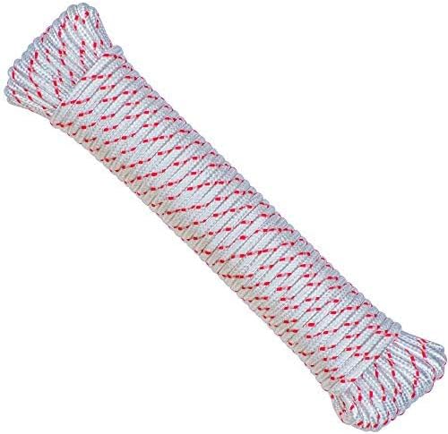SteadMax 100 ft Poly Rope, Diamond Braided 1/4 inch Cord for Outdoors, Hiking, Camping, Heavy Duty Line, Polypropylene Multi Purpose Utility Cord, Clothesline Rope, White (1 Pack)