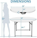 4.5FT Round Table, Round Folding Table 54 inches, Bifold Round Table, Plastic Dining Table, Event Commercial Table for Wedding, Party, Garden, Patio