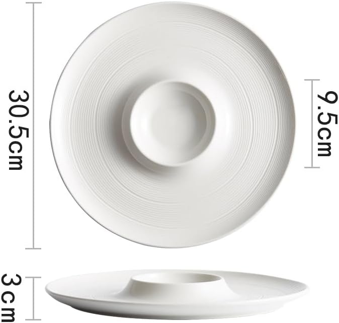 Camping Plates 9.5-inch Brushed White Thick Soup Creative Noodles Hotel Service Breakfast Tableware Dish Volcano Plate Restaurant Dessert Decorative Plate(12 in)