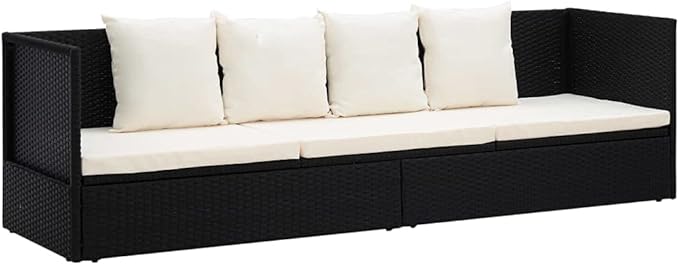 Camping Chairs Outdoor Chairs Patio Furniture Beach Chair Patio Bed with Cushion & Pillows Poly Rattan Black for Sunbathing, Pool, Beach,Patio