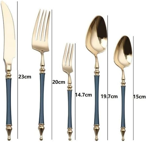60-Piece Stainless Steel Flatware Set - Vintage Relief Cutlery for Hotel & Home - Retro Blue Tableware with Steak Knives, Forks, and Spoons - Elegant Dining Essentials