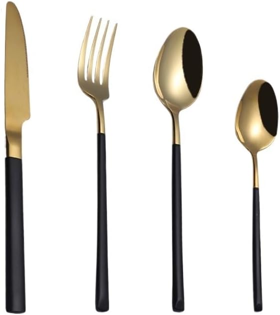 Cutlery Set Pieces Service Stainless Steel Titanium Flatware,Silverware Flatware Cutlery Set, 304 Stainless Steel Tableware Set for Home Hotel Steak Knife Fork Spoon Coffee Spoon (Black 1Se