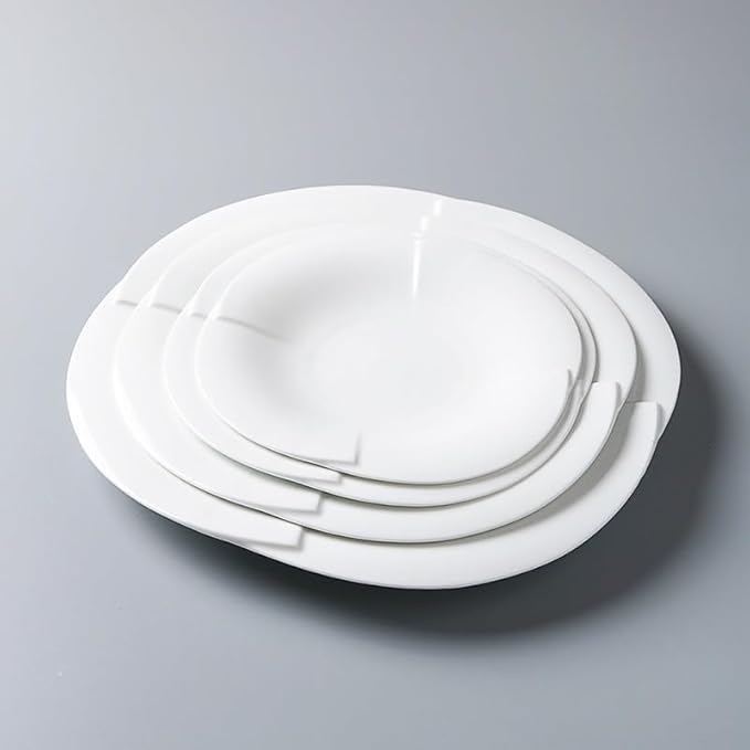 Camping Plates 8-inch Hotel Kitchen Tableware Ceramic Irregular Plate Creative Chinese Club Special-Shaped Lotus Leaf Vegetable Shallow Decorative Plate(9 in)