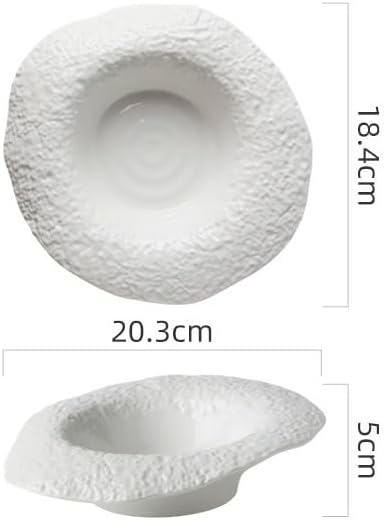 Camping Plates 8-inch Ceramic Salad Bowl, Special-Shaped Creative, Deep Dish, Vegetable, Western Restaurant Pasta Plate, Kitchen Service Tableware Decorative Plate(8 in)