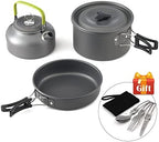 -Light Aluminum Alloy Camping Cookware Utensils Outdoor Cooking Teapot Picnic Tableware Kettle Pot Frying Pan 3pcs/Set