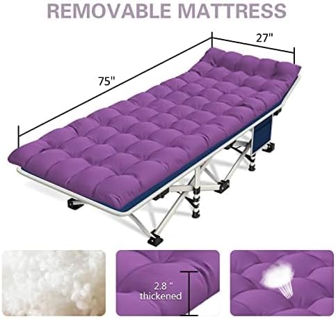 Camping Cot with Comfortable Mattress Cots for Sleeping Premium Fabric Camping Bed Easy Setup Folding Cot with Carry Bag for Guest Bed Adults Home Office Outdoor