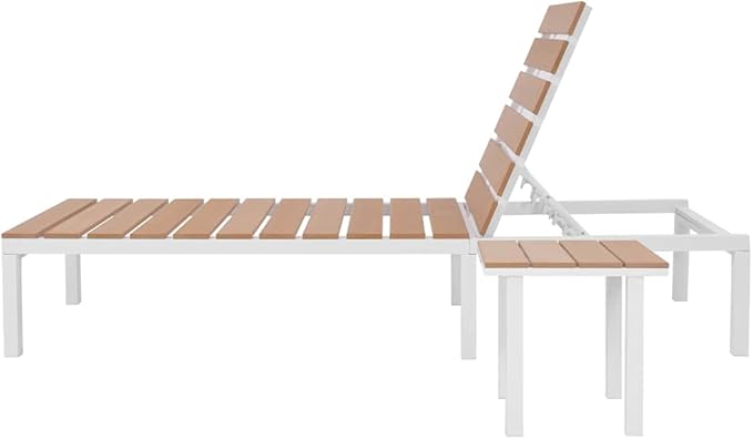 Camping Chairs Beach Chair Patio Furniture Outdoor Chairs Sun Lounger with Table Aluminum WPC and Brown for Sunbathing, Camping, Pool, Beach, Patio