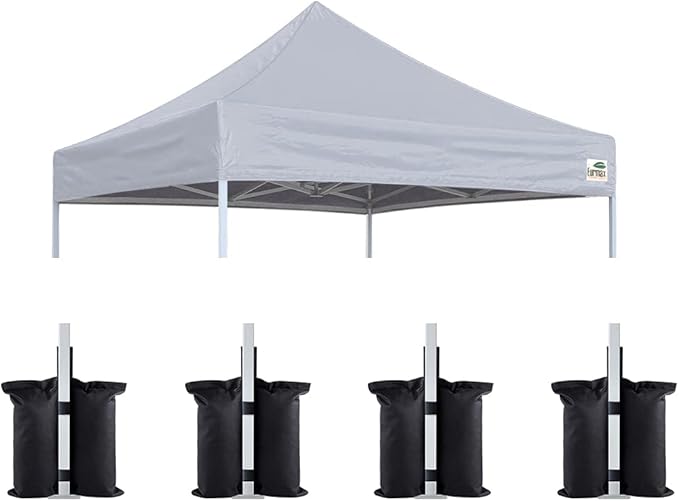Eurmax USA Pop Up Canopy Replacement Canopy Tent Top Cover, Instant Canopy Top Cover ONLY,Bonus 4PC Pack Weight Bag (8x8, Grey)