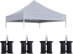 Eurmax USA Pop Up Canopy Replacement Canopy Tent Top Cover, Instant Canopy Top Cover ONLY,Bonus 4PC Pack Weight Bag (8x8, Grey)