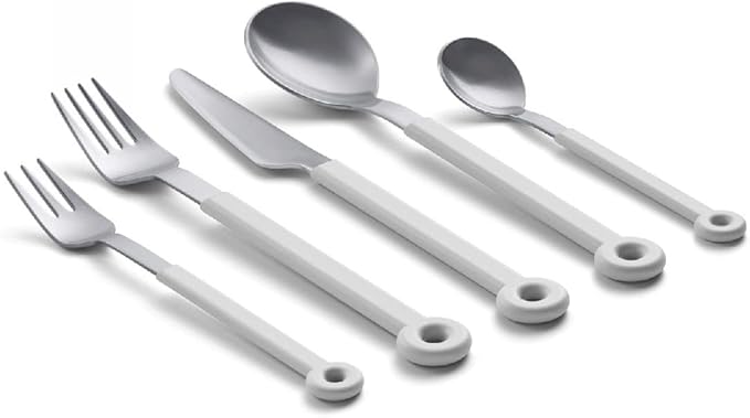 mono Ring Flatware Sets in Black, White, Blue and Grey (White, 5pc Set)