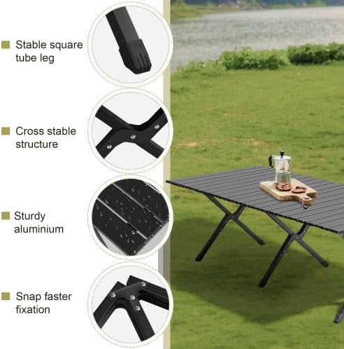 VINGLI Portable Picnic Roll Table, Folding Carbon Steel Camping Table with Bag, Perfect for Outdoor& Indoor, Beach, Patio, Yard, Apartment Floor (46 * 24 * 17in)