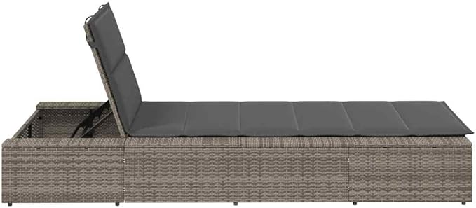 Sunbed with Floating Cushion Gray Poly Rattanrecliner Camping Chairs Tanning Chair Patio Suitable for Garden Courtyard