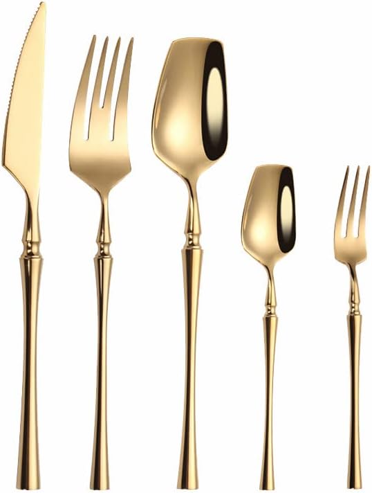 Cutlery Set Pieces Service Stainless Steel Titanium Flatware,5PCS Spoon Cutlery Set Stainless Steel Kitchen Dinnerware Knife Fork Spoon Flatware Set Western Spoon Tableware Set,