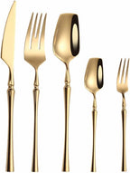 Cutlery Set Pieces Service Stainless Steel Titanium Flatware,5PCS Spoon Cutlery Set Stainless Steel Kitchen Dinnerware Knife Fork Spoon Flatware Set Western Spoon Tableware Set,